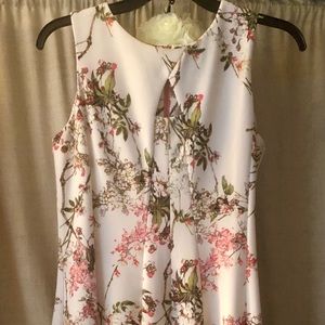 White floral sun dress w/ princess seams & cutout